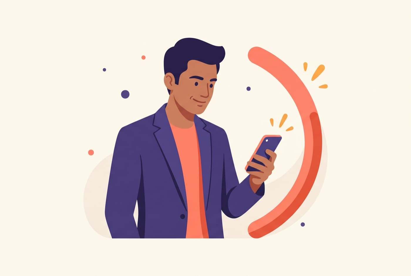 Illustration of a learner checking their spoken-English progress on their phone